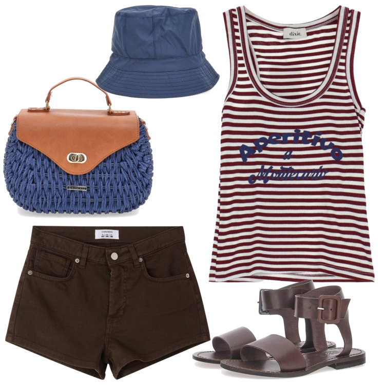 Outfit donna - Total look #2195398. Stile Casual per Tutti i giorni. Abbinamento con shorts, top, berretti, sandali, borse a tracolla.