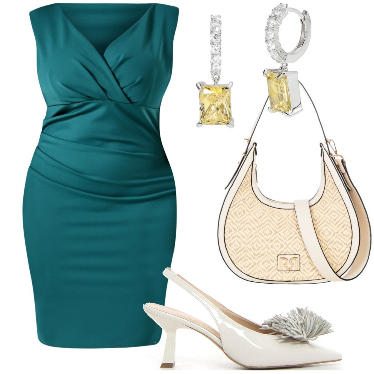 Outfit donna - Verde smeraldo da cerimonia. Stile Glamour per Cerimonia. Abbinamento con vestiti a tubino, borse a mano, orecchini, décolleté.