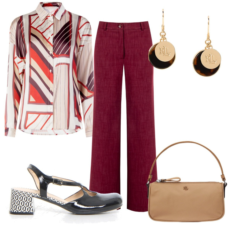 Outfit donna - Rinascimento - saldi estivi 70s. Stile 70s per Tutti i giorni. Abbinamento con pantaloni, camicie, orecchini, pochette, décolleté.