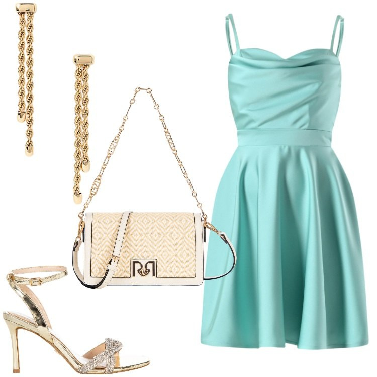 Outfit donna - Reginetta. Stile Chic per Cerimonia. Abbinamento con vestiti corti, sandali col tacco, borse a tracolla, orecchini.