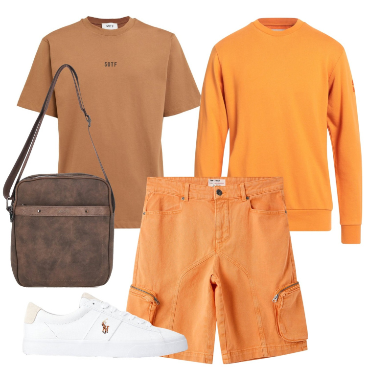 Outfit uomo - Da portare in vacanza. Stile Casual per Tutti i giorni. Abbinamento con felpe, pantaloni corti, sneakers, portafogli, t-shirt.
