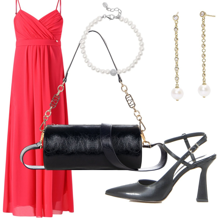 Outfit donna - Rinascimento -saldi estivi. Stile Chic per Cerimonia. Abbinamento con vestiti lunghi, borse a mano, orecchini, braccialetti, sandali col tacco.