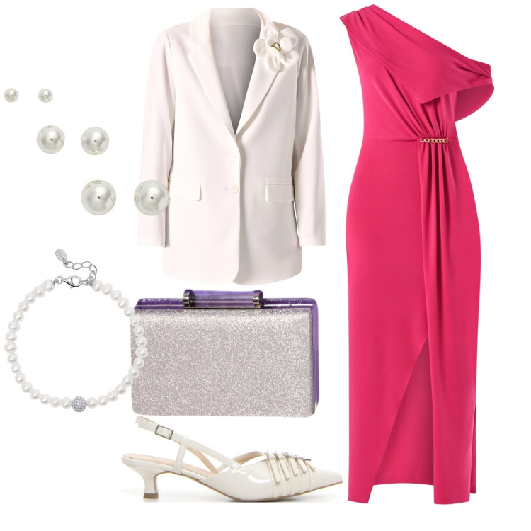 Outfit donna - L\'abito perfetto. Stile Chic per Cerimonia. Abbinamento con braccialetti, vestiti lunghi, blazer, pochette, orecchini, décolleté.