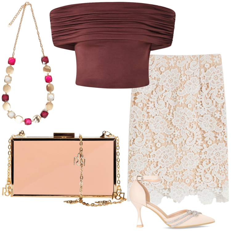 Outfit donna - Sconto e glamour per l evento. Stile Chic per Serata fuori. Abbinamento con gonne, top, pochette, collane, décolleté.