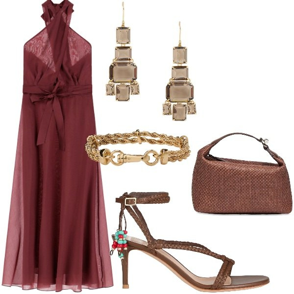 Outfit donna - Le cerimonie di Luglio. Stile Glamour per Cerimonia. Abbinamento con sandali gioiello, vestiti lunghi, braccialetti, orecchini, pochette.