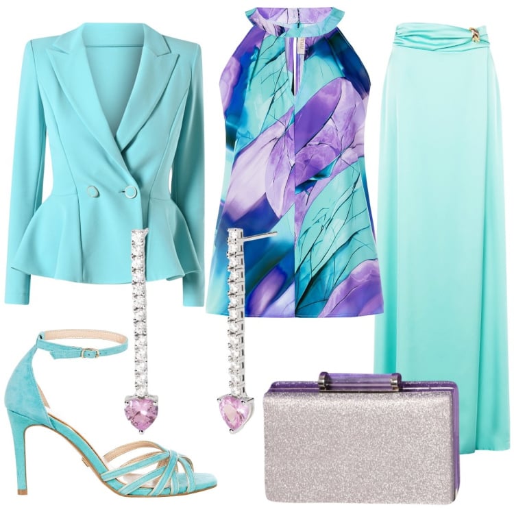 Outfit donna - Rinascimento - Elegante alla cerimonia. Stile Chic per Cerimonia. Abbinamento con gonne, top, sandali col tacco, blazer, pochette, orecchini.