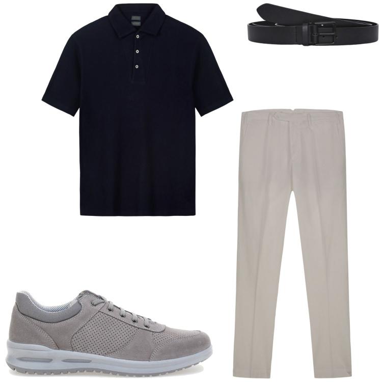 Outfit uomo - Urban style. Stile Casual per Ufficio. Abbinamento con cinture, scarpe stringate, polo, pantaloni.