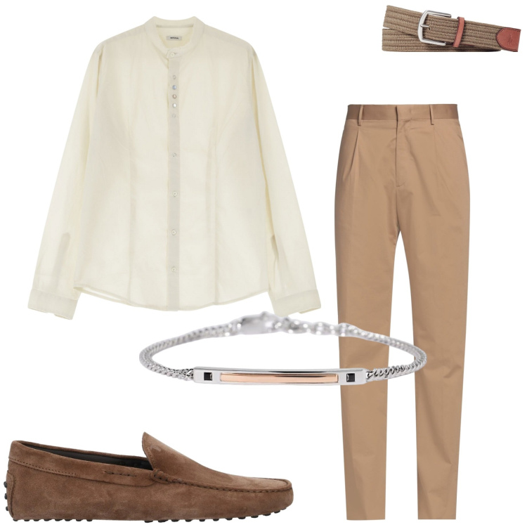 Outfit uomo - Sporty chic. Stile Business/Elegante per Serata speciale. Abbinamento con scarpe stringate, pantaloni, braccialetti, camicie, cinture.