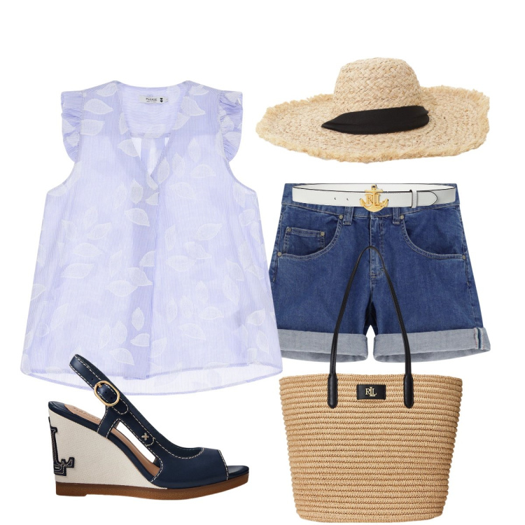 Outfit donna - Saldi Please. Stile Casual chic per Tutti i giorni. Abbinamento con shorts, canottiere, cappelli, sandali in pelle, borse tote, cinture.