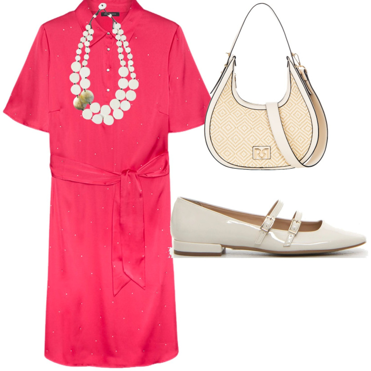 Outfit donna - Cena di famiglia. per Serata fuori. Abbinamento con borse a mano, vestiti chemisier, ciondoli, décolleté.