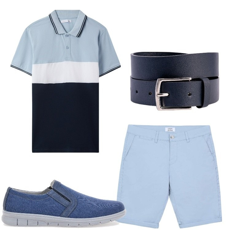 Outfit uomo - Lungolago. Stile Casual per Tutti i giorni. Abbinamento con polo, bermuda, sneakers, cinture.