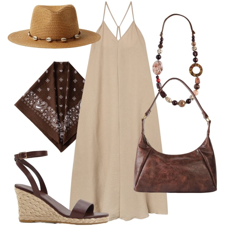 Outfit donna - Sandali città boho - @susystyle. Stile Boho per Tutti i giorni. Abbinamento con sandali, borse a mano, vestiti lunghi, cappelli, collane, foulard.
