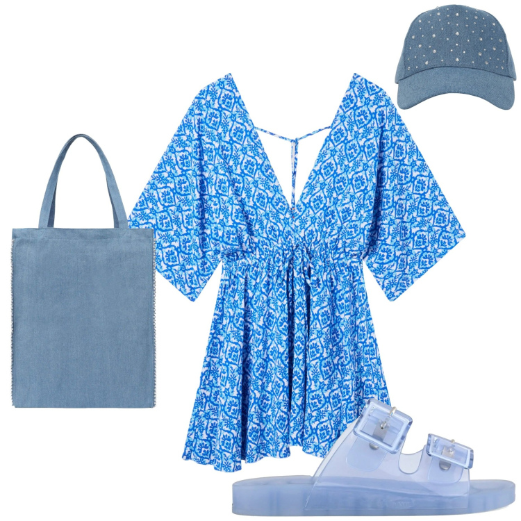 Outfit donna - Colori vivaci. Stile Casual per Mare. Abbinamento con vestiti corti, borse tote, cappelli, sandali.