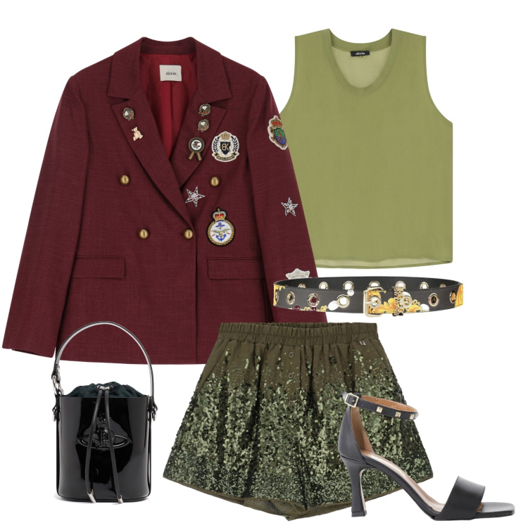 Outfit donna - S&CNY. Abbinamento con cinture, sandali col tacco, top, blazer, shorts, borse a secchiello.