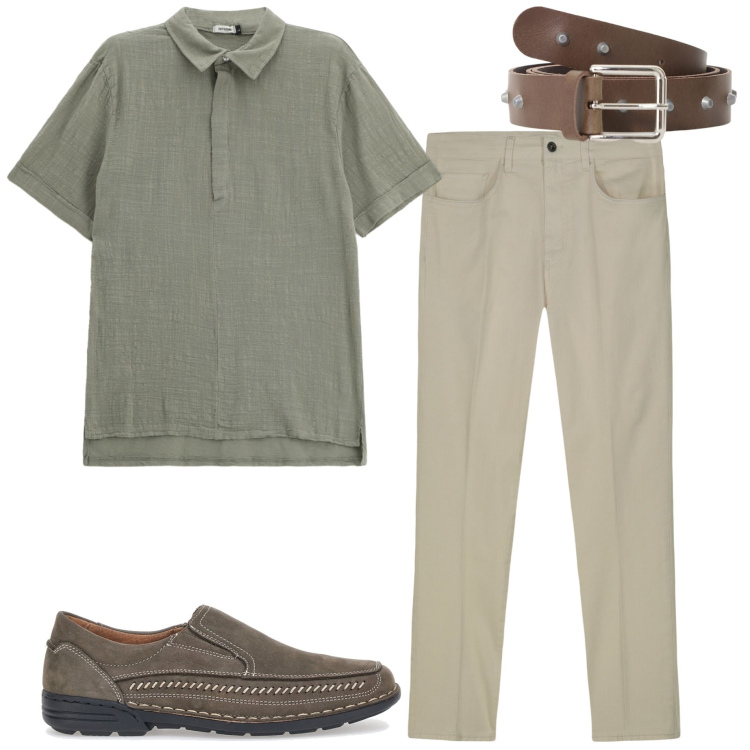 Outfit uomo - In ufficio. Stile Urban per Ufficio. Abbinamento con cinture, polo, scarpe stringate, pantaloni.