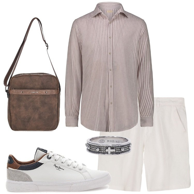 Outfit uomo - Bermuda sartoriali. Stile Trendy per Serata speciale. Abbinamento con anelli, portafogli, camicie, bermuda, sneakers.