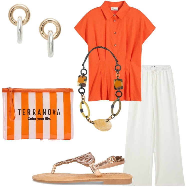 Outfit donna - I sandali in città - @susystyle. Stile Basic per Tutti i giorni. Abbinamento con bluse, pantaloni, pochette, orecchini, collane, sandali in pelle.