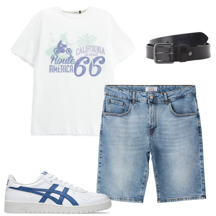 Outfit uomo - Luglio. Stile Casual per Tutti i giorni. Abbinamento con bermuda, cinture, t-shirt, sneakers.