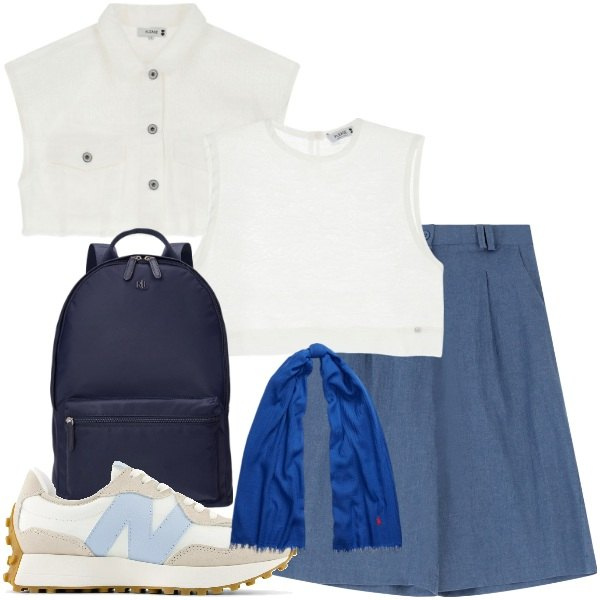 Outfit donna - Please - Summer Sale SS25. Stile Trendy per Tutti i giorni. Abbinamento con sneakers, bermuda, gilet, top, zaini, sciarpe.