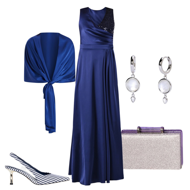 Outfit donna - Total look #2196179. Stile Chic per Cerimonia. Abbinamento con orecchini, vestiti lunghi, pochette, décolleté, stole.