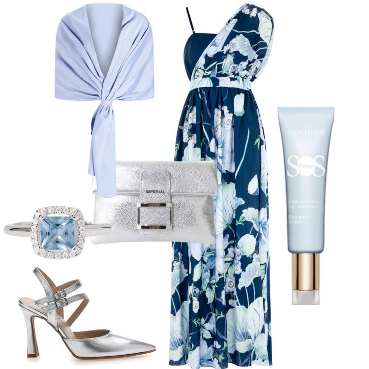 Outfit donna - Cerimonia. Stile Chic per Cerimonia. Abbinamento con primer, anelli, vestiti asimmetrici, stole, pochette, décolleté.