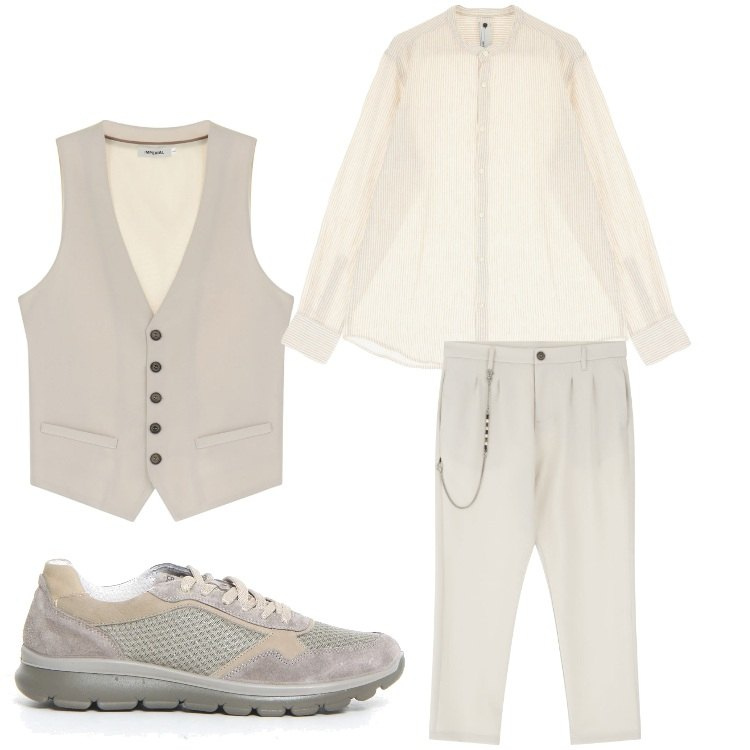 Outfit uomo - Toni chiari da sera. Stile Business/Elegante per Serata speciale. Abbinamento con pantaloni, camicie, gilet, scarpe stringate.