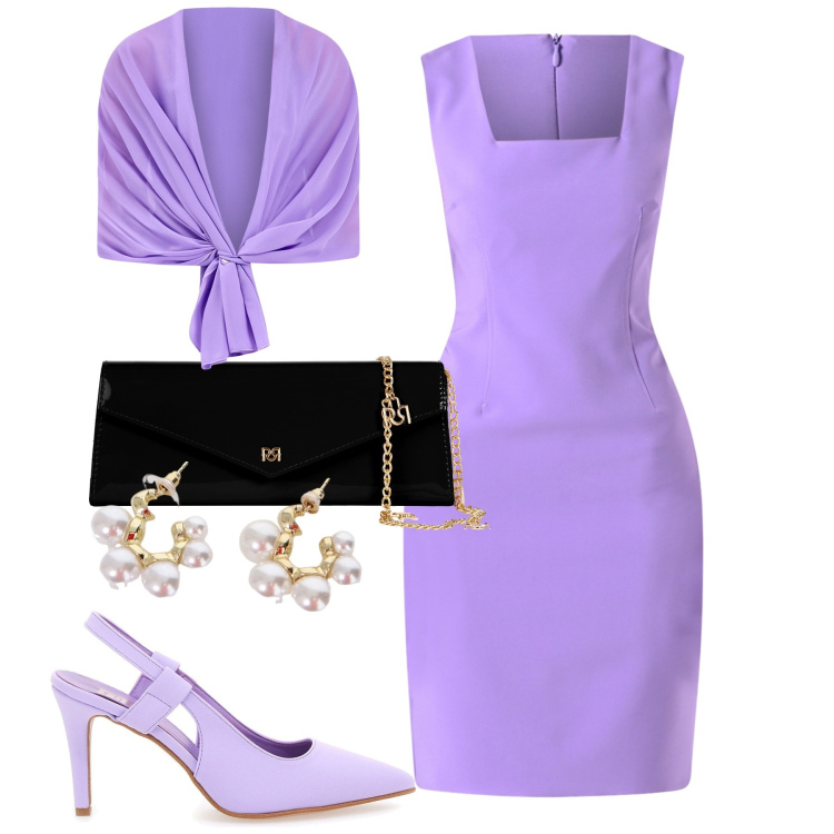 Outfit donna - Evento. Stile Chic per Cerimonia. Abbinamento con orecchini, vestiti a tubino, scialli, pochette, décolleté.