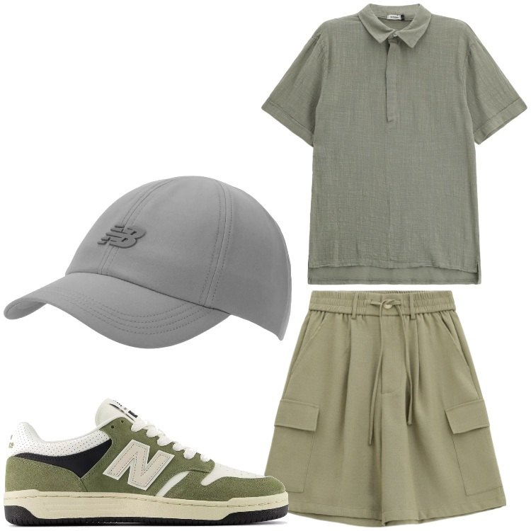 Outfit uomo - Tutto ok. Stile Casual per Tutti i giorni. Abbinamento con sneakers, cappelli con visiera, polo, bermuda.
