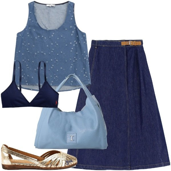 Outfit donna - Please - Summer Sale SS25. Stile Urban per Tutti i giorni. Abbinamento con top, gonne lunghe, pochette, reggiseni, ballerine.