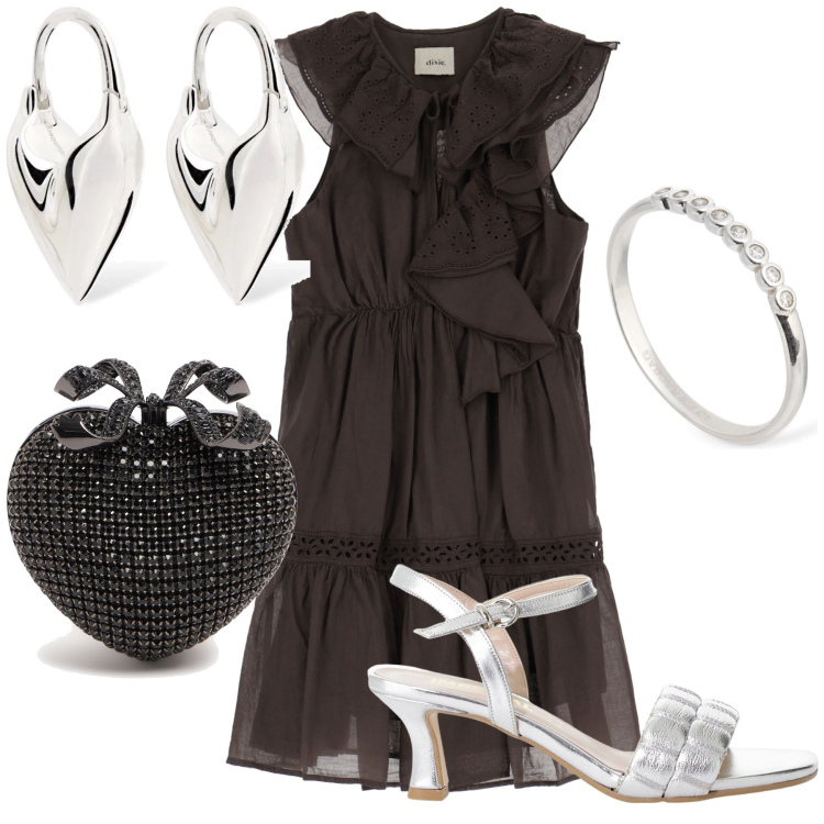 Outfit donna - All you need is Love. Stile Chic per Cerimonia. Abbinamento con sandali col tacco, vestiti corti, pochette, orecchini, anelli.