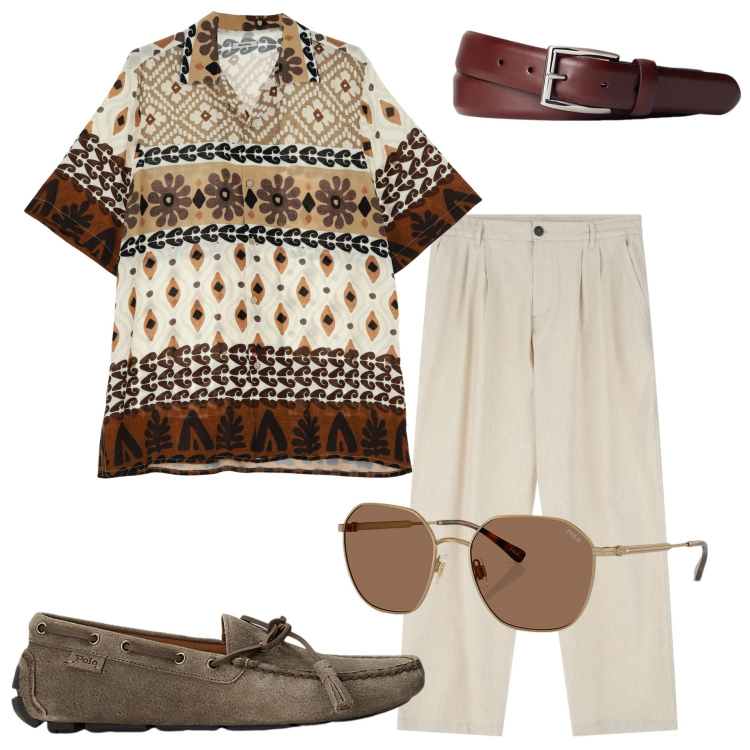 Outfit uomo - Imperial Summer Sale. Stile Trendy per Serata speciale. Abbinamento con pantaloni, camicie a manica corta, scarpe stringate, cinture, occhiali da sole.
