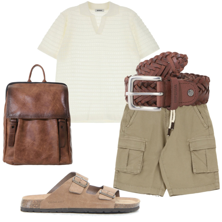Outfit uomo - Imperial Summer Sale. Stile Casual per Tutti i giorni. Abbinamento con cinture, bermuda, borse sportive, polo, sandali.