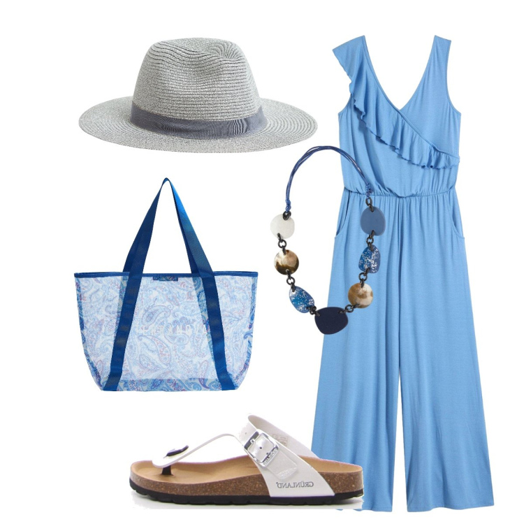 Outfit donna - La jumpsuit elegante e comoda. Stile Glamour per Tutti i giorni. Abbinamento con tute, cappelli, shopping bag, infradito, collane.
