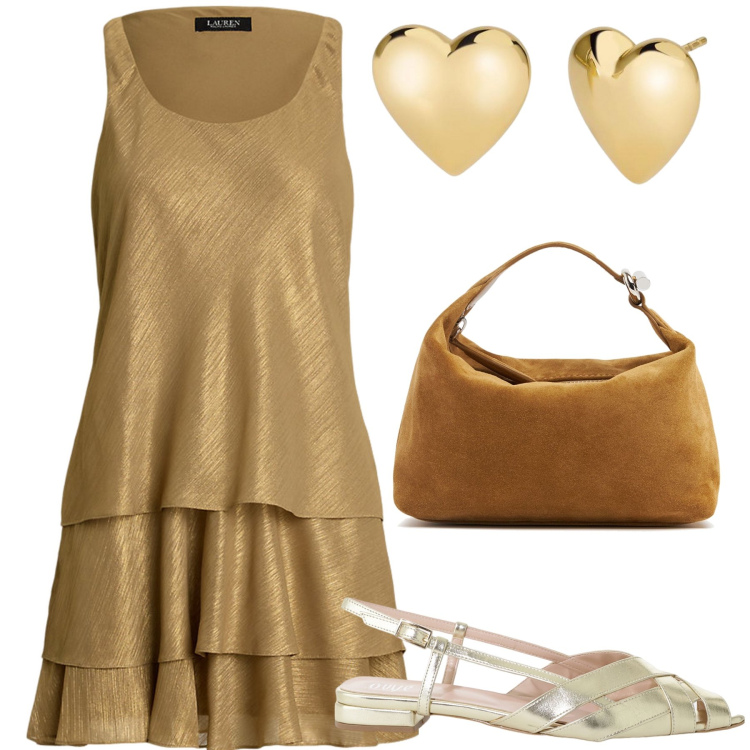 Outfit donna - L abito in raso. Stile Bon Ton per Cerimonia. Abbinamento con orecchini, sandali, vestiti senza maniche, pochette.