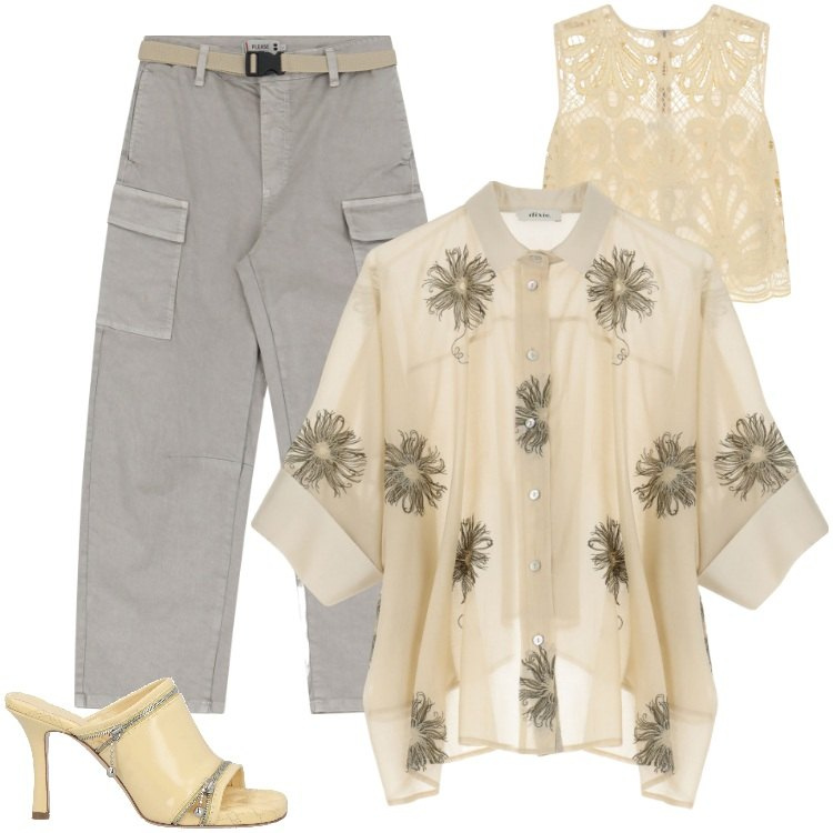 Outfit donna - Total look #2196450. Stile Boho per Serata fuori. Abbinamento con sandali in pelle, pantaloni chino, top, camicie.