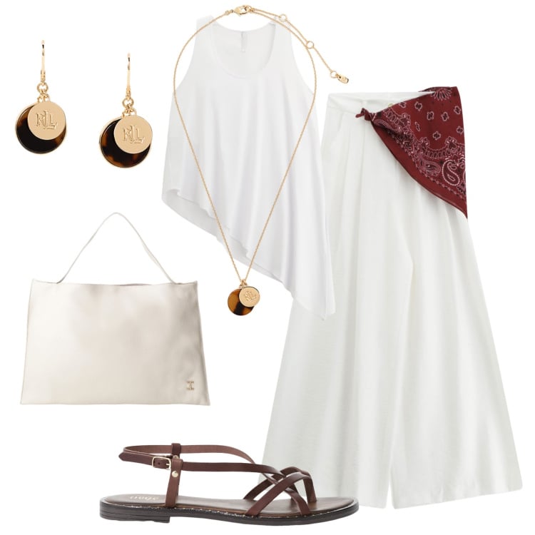 Outfit donna - Bianco ottico H24. Stile Casual chic per Tutti i giorni. Abbinamento con pantaloni, canottiere, borse a spalla, sandali, collane, orecchini.