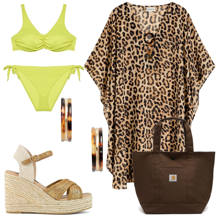Outfit donna - Bantoa Summer Sales. Stile Casual chic per Mare. Abbinamento con vestiti da spiaggia, orecchini, bikini, zeppe, borse tote.
