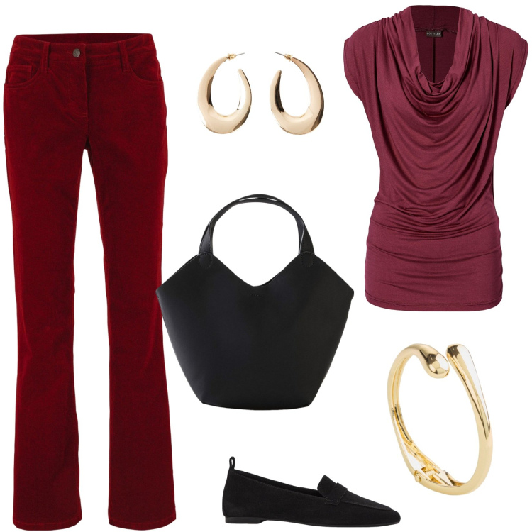 Outfit donna - Nuovi colori, nuove tendenze. Stile Casual chic per Tutti i giorni. Abbinamento con pantaloni, braccialetti, orecchini, maglieria, borse a mano, mocassini.