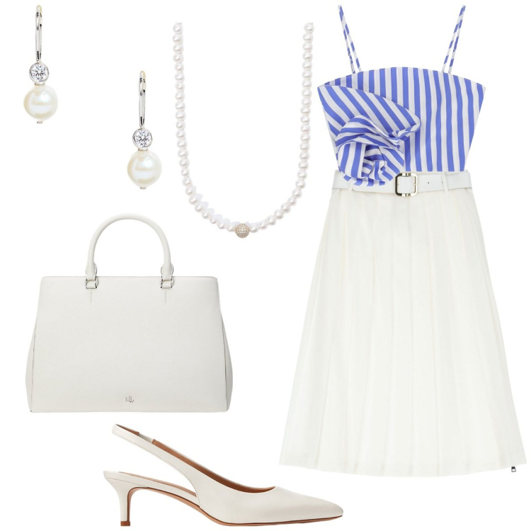 Outfit donna - Imperiale. Stile Chic per Tutti i giorni. Abbinamento con collane, canottiere, gonne longuette, décolleté, orecchini, borse a mano.