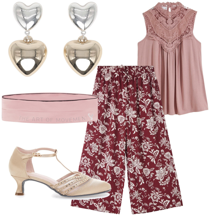 Outfit donna - Che affari e che look per cerimonia. Stile Chic per Cerimonia. Abbinamento con top, orecchini, pantaloni a palazzo, marsupi, décolleté.