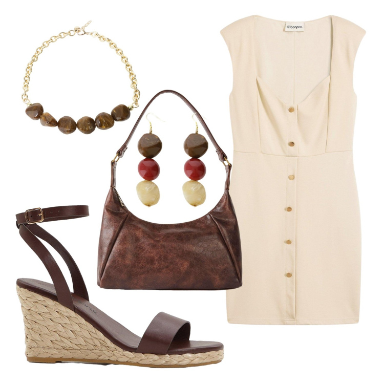 Outfit donna - Total look #2196700. Stile Vintage retrò per Tutti i giorni. Abbinamento con borse a mano, sandali, vestiti corti, orecchini, collane.