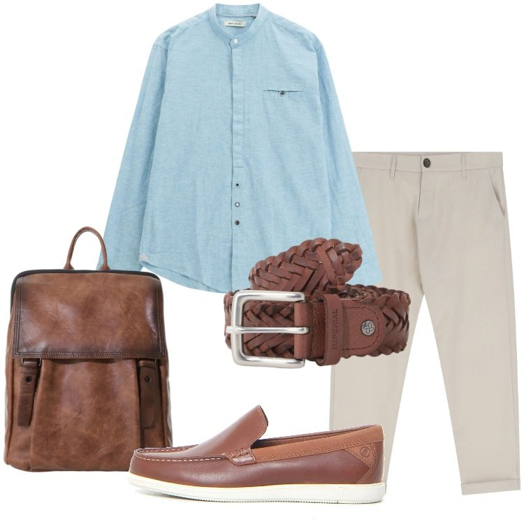 Outfit uomo - Imperial - Summer Sales SS25. Stile Trendy per Ufficio. Abbinamento con pantaloni chino, cinture, camicie, borse sportive, scarpe stringate.