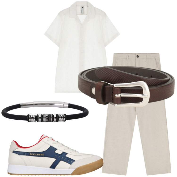 Outfit uomo - Total look #2196718. Stile Casual per Tutti i giorni. Abbinamento con braccialetti, pantaloni, cinture, camicie a manica corta, sneakers.