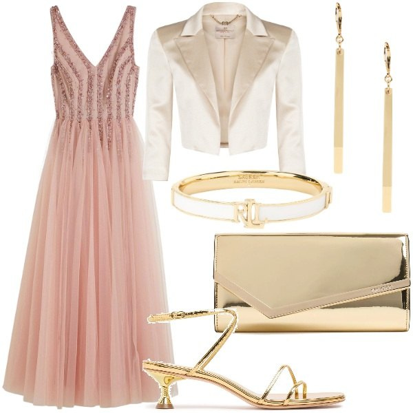 Outfit donna - Bantoa Summer Sales cerimonia. Stile Glamour per Cerimonia. Abbinamento con vestiti lunghi, bolero, orecchini, braccialetti, pochette, sandali in pelle.