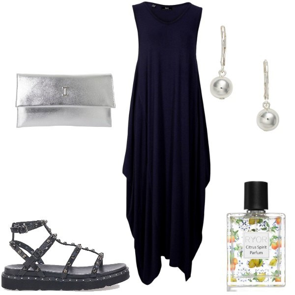 Outfit donna - Eleganza anticonvenzionale. Stile Etnico per Serata fuori. Abbinamento con vestiti lunghi, profumi, pochette, orecchini, sandali.