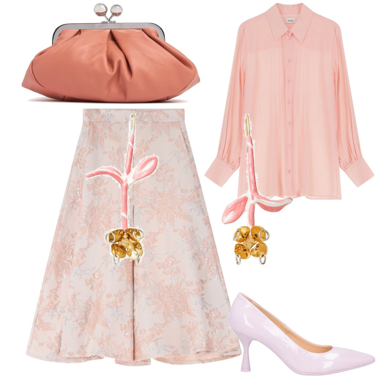 Outfit donna - Cerimonia in camicia. Stile Bon Ton per Cerimonia. Abbinamento con décolleté, orecchini, gonne, camicie, pochette.