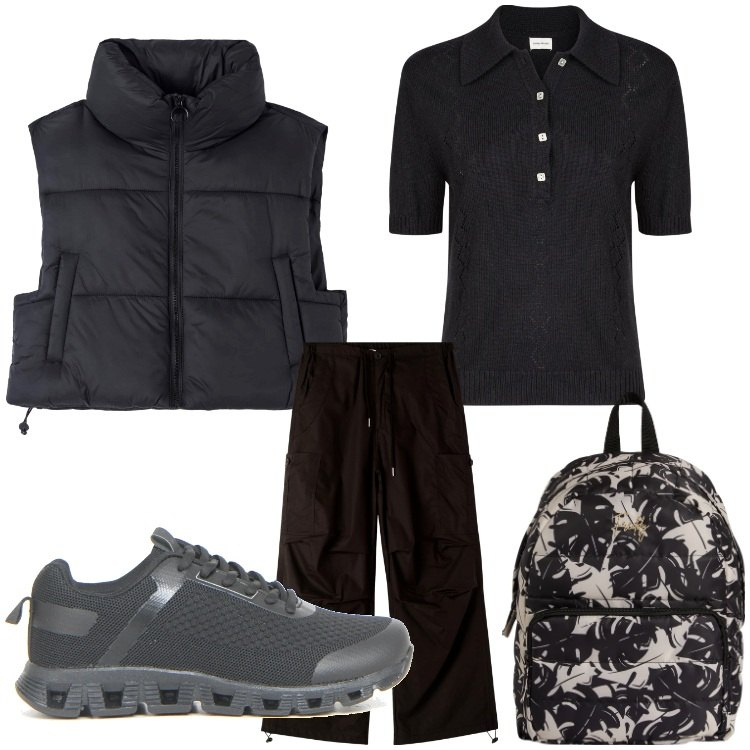 Outfit donna - Lungo la ciclabile San candido- Lienz. Stile Casual per Sport. Abbinamento con piumini, pantaloni cargo, zaini, polo, sneakers.