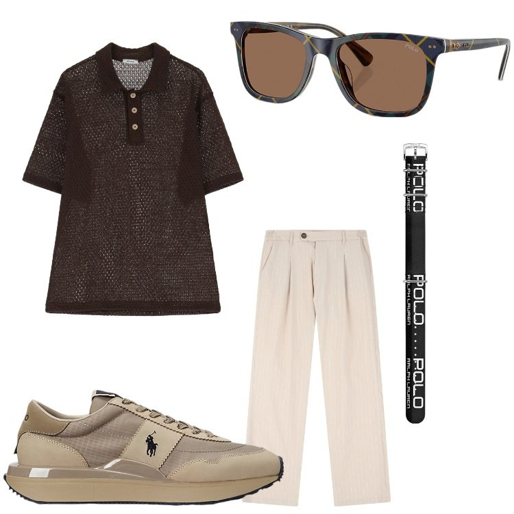 Outfit uomo - Sunny. Stile Casual per Tutti i giorni. Abbinamento con pantaloni, polo, sneakers, occhiali da sole, orologi.