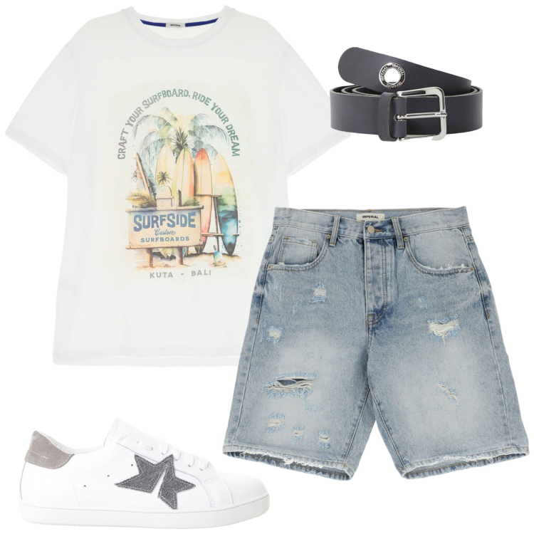 Outfit uomo - Imperial sales. Stile Casual per Tutti i giorni. Abbinamento con cinture, sneakers, bermuda, t-shirt.
