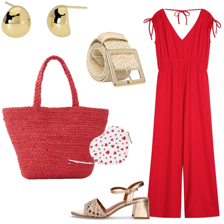 Outfit donna - Jumpsuit pratica e comoda. Stile Minimal per Tutti i giorni. Abbinamento con tute, shopping bag, portafogli, cinture, orecchini, sandali col tacco.